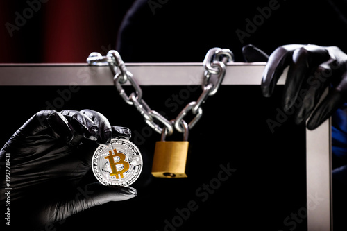 Wallpaper Mural International hacker is trying to steel your crypto currencys. Blockchain security. Thief with laptop is hacking governments computers. Phishing attacks.  Torontodigital.ca