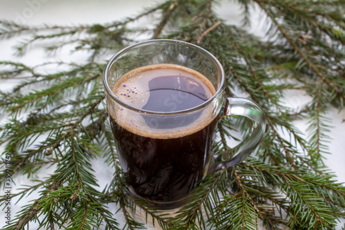 glass of champagne with christmas tree