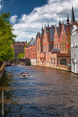 Houses along the canals of Brugge or Bruges, Belgium