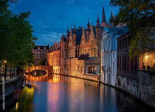 Scenic view on the houses along the canals in Bruges, Belgium