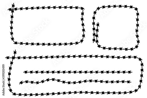 Simple Vector Frame Silhouette Barbed Wire, Rectangle, Square, Rounded Corner and Horizontal Line
