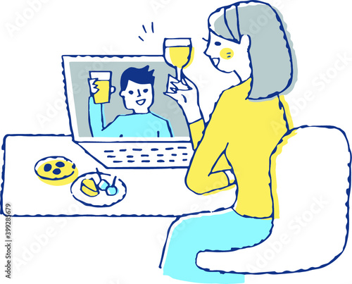 オンライン飲み会をする女性