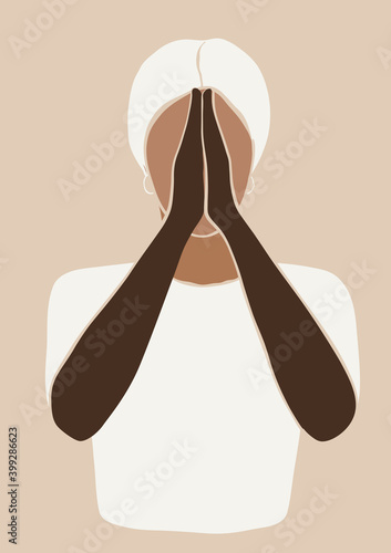 Pray for the world, abstract illustration of woman praying	
