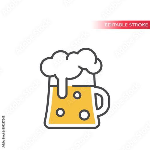 Beer tankard mug line icon with colorful fill. Beer glass with foam, editable stroke.