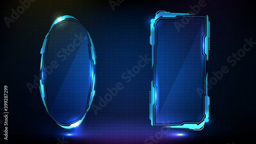 abstract futuristic background of blue glowing technology sci fi frame hud ui