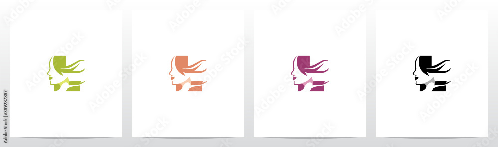 Obraz premium Woman Face With Wavy Hair Logo Design L