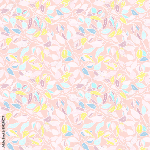 Vector seamless background with colorful watercolor illustration of foliage and plants. Can be used for wallpaper, pattern fills, web page, surface textures, textile print, wrapping paper