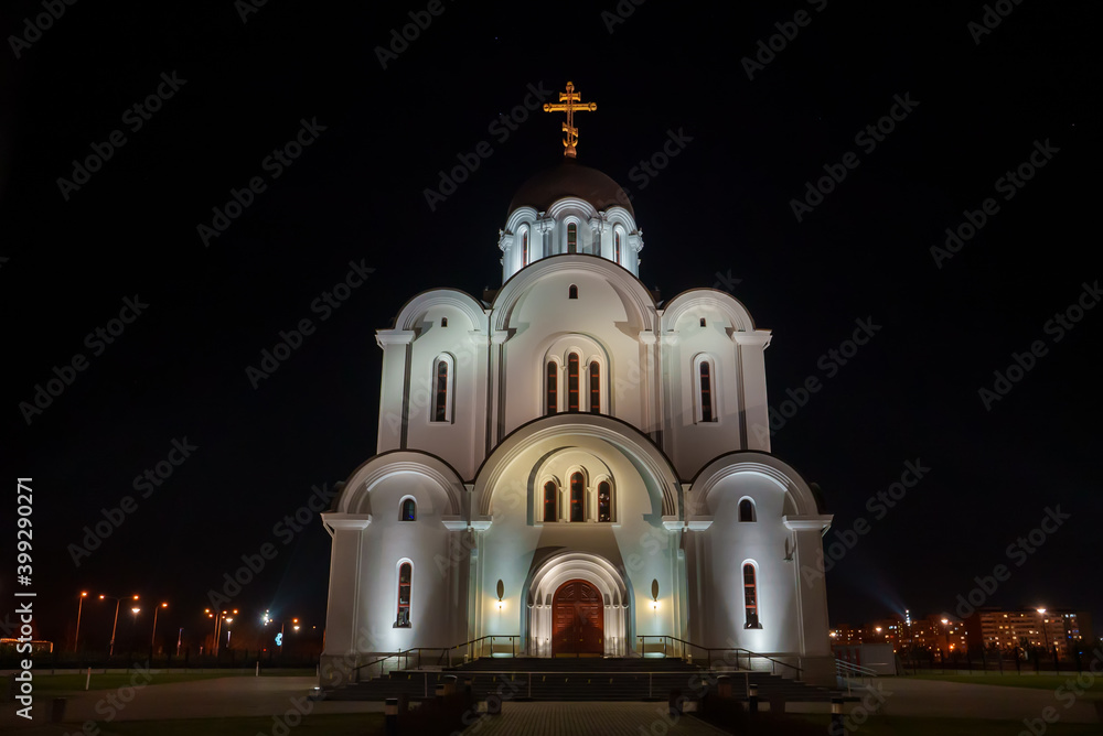 The Orthodox church at night in Lasnamae, Tallinn.