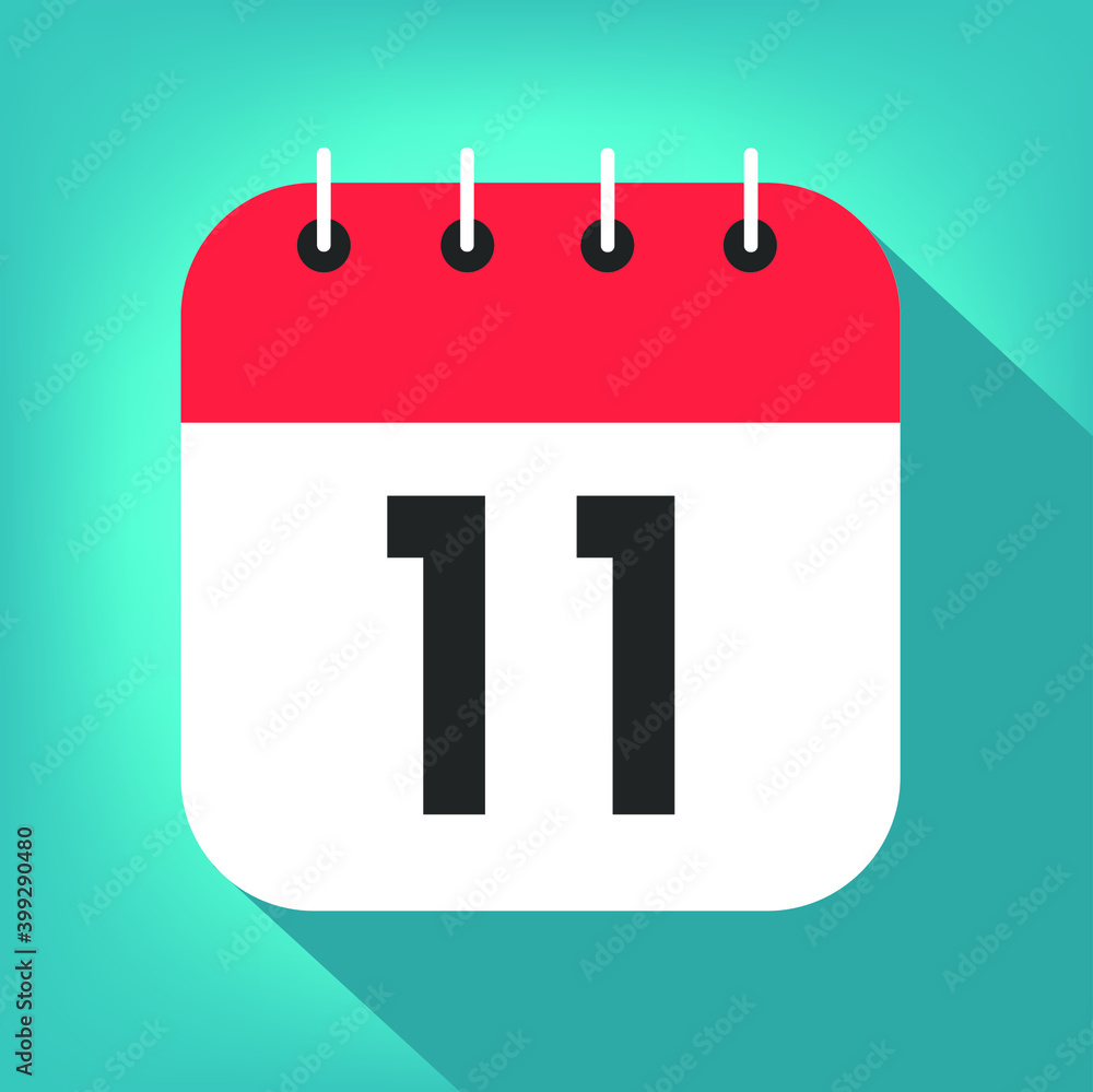 Calendar day 11. Number eleven on a white paper with red border on blue background vector. Calendar day 11. Number eleven on a white paper with red border on blue background vector.