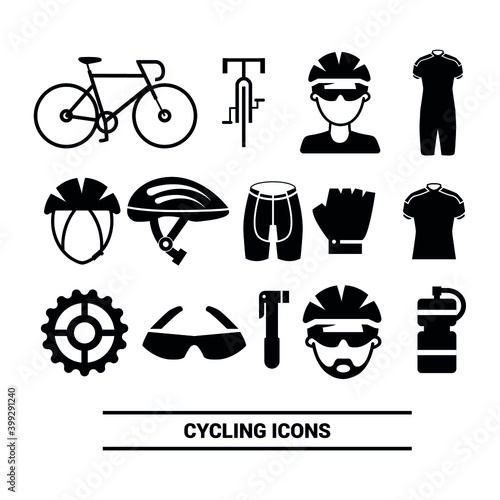 Vector image. Cycling icons. Solid icons.