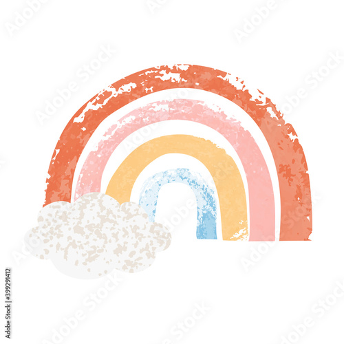 Vector colorful hand drawn illustration of rainbow in cartoon scandinavian style isolated on white background for kids. For design poster, card, banner, t-shirt print, invitation, greeting card