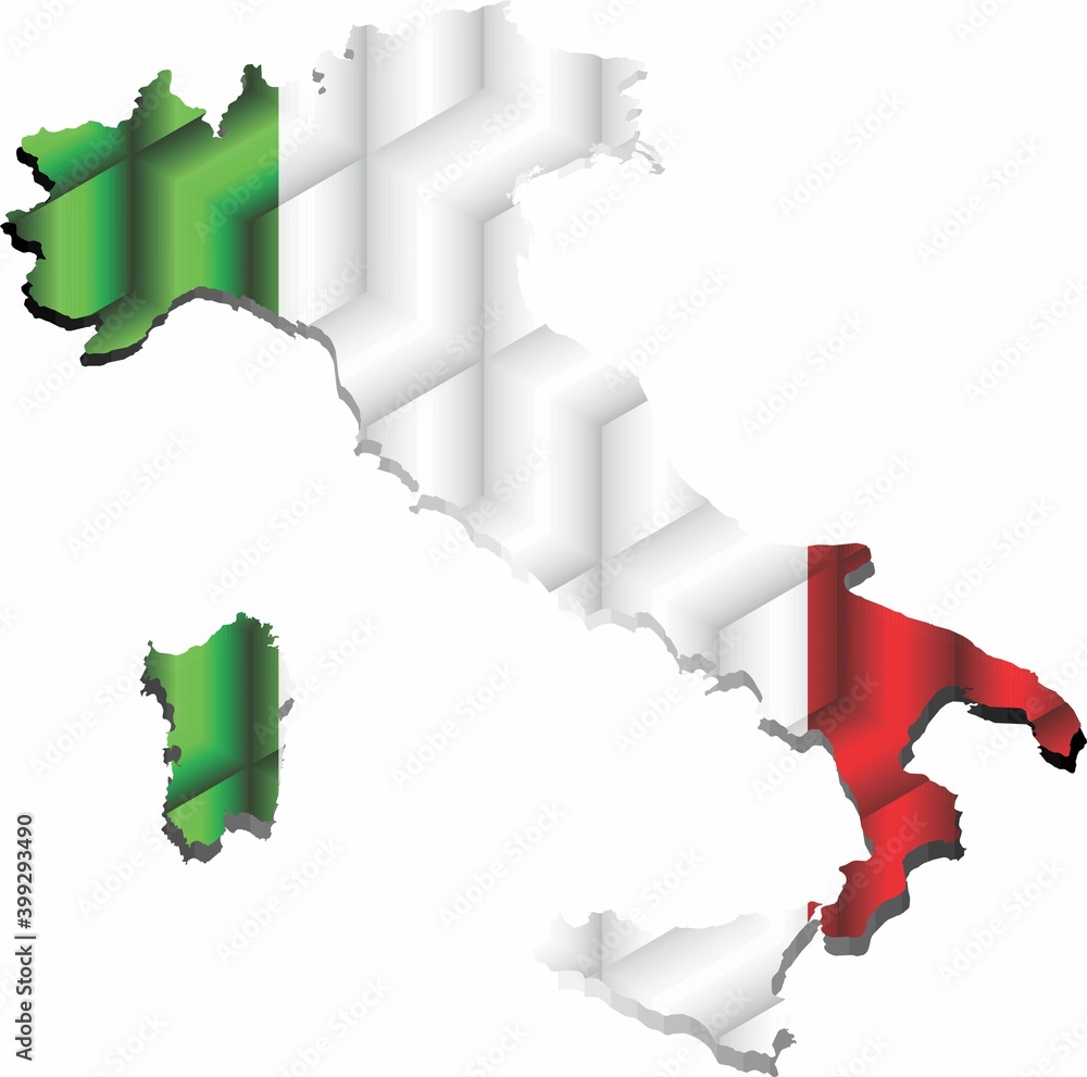 Obraz premium Italy Map from many cubes - Illustration, Three dimensional flag of Italy
