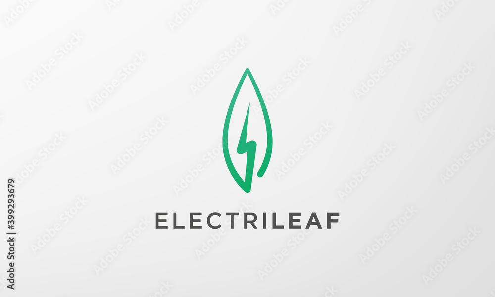 green lightning leaf logo in a modern and simple shape green lightning leaf logo in a modern and simple shape