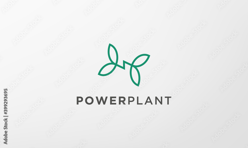 green lightning leaf plant logo in a modern and minimal shape green lightning leaf plant logo in a modern and minimal shape