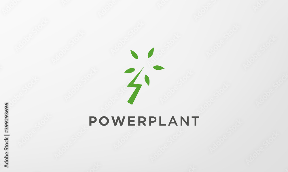 green lightning leaf plant logo in a modern and minimal shape green lightning leaf plant logo in a modern and minimal shape