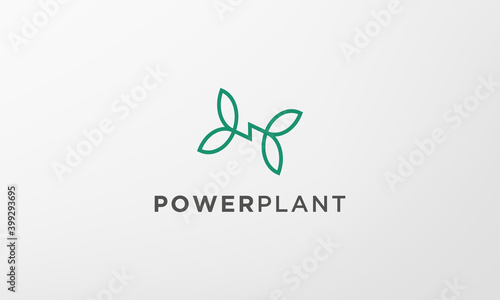 green lightning leaf plant logo in a modern and minimal shape