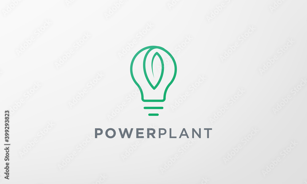 minimalist green leaf plant light bulb logo in modern style minimalist green leaf plant light bulb logo in modern style