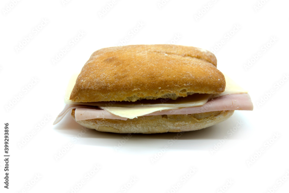 Mixed sandwich of York ham and cheese on ciabatta bread Mixed sandwich of York ham and cheese on ciabatta bread