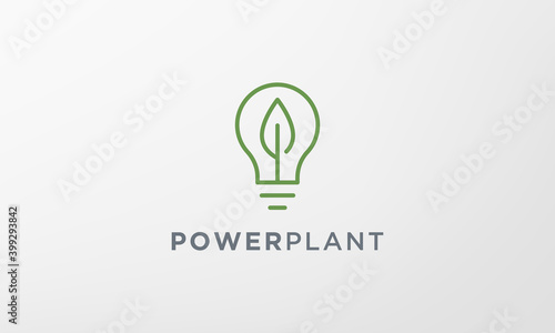 minimal leaf green plant light bulb logo in modern style