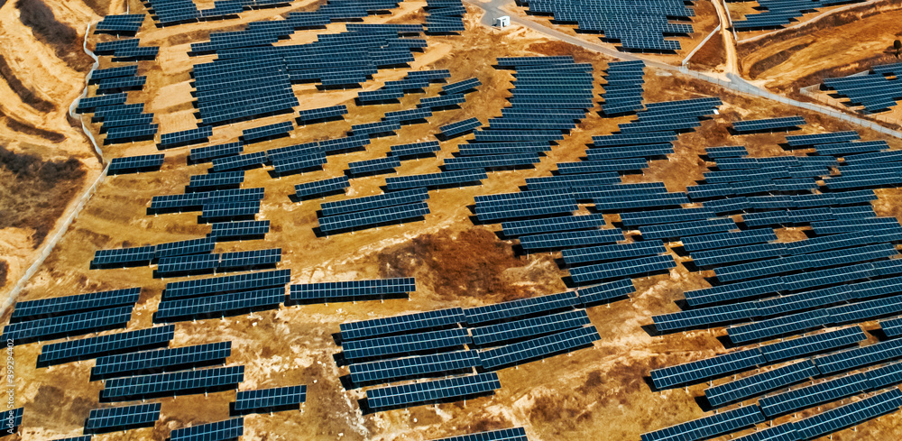 Obraz premium Aerial photography of outdoor solar photovoltaic base