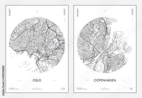 Plakat plan miejski plan ulic Oslo i Kopenhaga