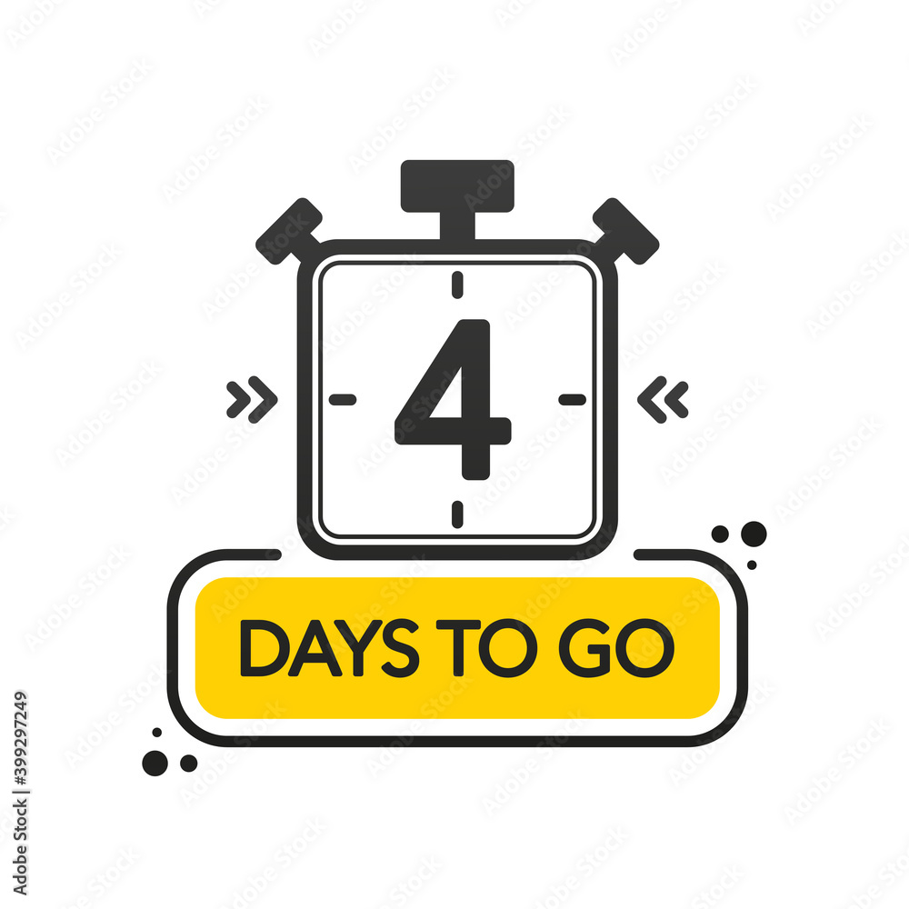 Four Days to go. Flat style on white background. Countdown timer. Vector illustration.
