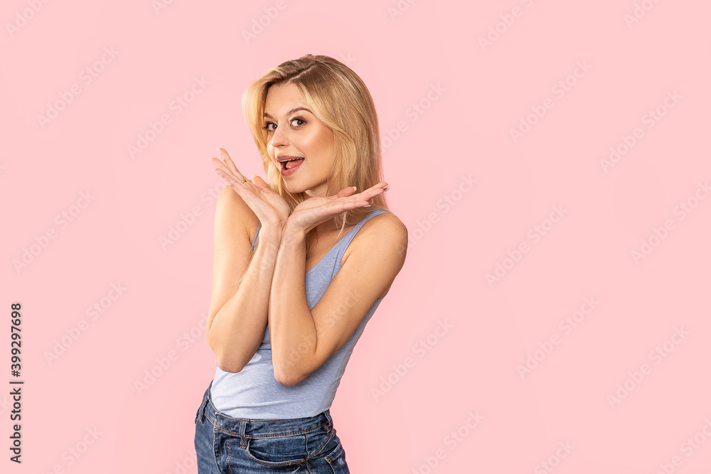 Portrait of blonde happy caucasian woman smiling Portrait of blonde happy caucasian woman smiling