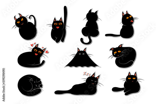 Funny cats emotions. Cute funny cat characters, animals emotion set