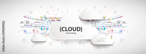 Cloud storage technology. Integrated digital web concept background.