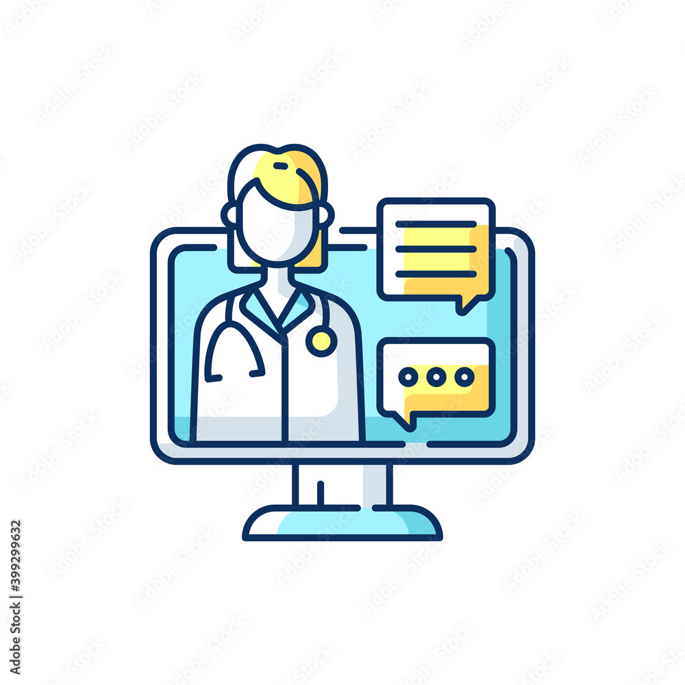 Chat consultation RGB color icon. Personalized care for urgent and on-going medical conditions. Messaging between clients and therapists. Secure and private virtual room. Isolated vector illustration