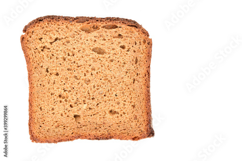 Piece of black bread isolated on white background