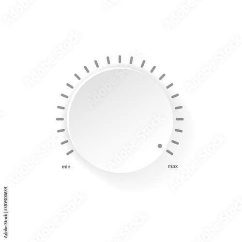 Vector volume music control with a scale from low to high. Control with a scale from max to min. Vector on isolated white background. EPS 10