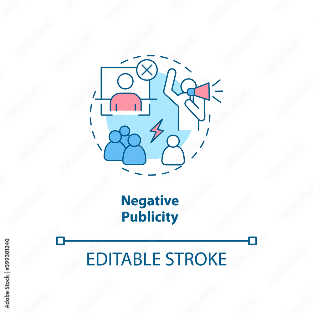 Negative publicity concept icon. Bad reputation. Social relations. Conflict with community. Bankruptcy idea thin line illustration. Vector isolated outline RGB color drawing. Editable stroke