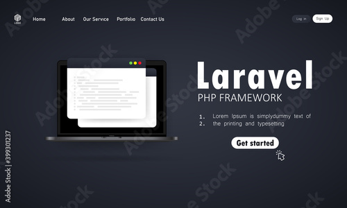 Learn to code Laravel PHP Framework programming language on laptop screen, programming language code illustration. Vector EPS 10