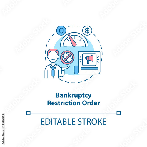 Bankruptcy restriction order concept icon. Financial crisis. Legal restriction. Debtor with mortgage idea thin line illustration. Vector isolated outline RGB color drawing. Editable stroke