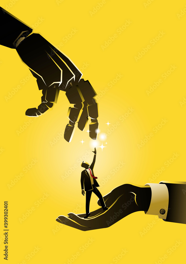 Hand touch android and human artificial