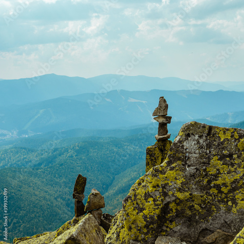 Extreme hikes. The mountain peaks of the Carpathian Mountains against the sky