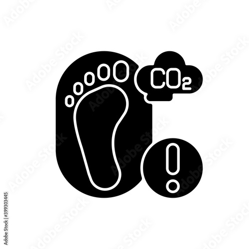 Carbon footprint black glyph icon. Total greenhouse gas emissions caused by people factories. Pollution of air by dangerous gases. Silhouette symbol on white space. Vector isolated illustration