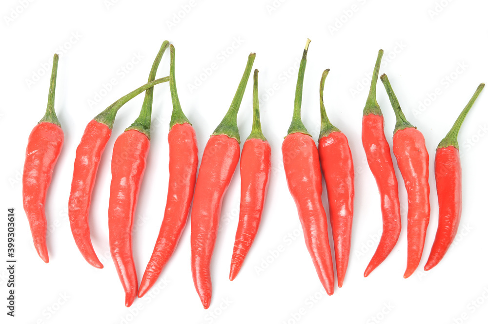Bunch of red hot chili pepper isolated on a white background.
