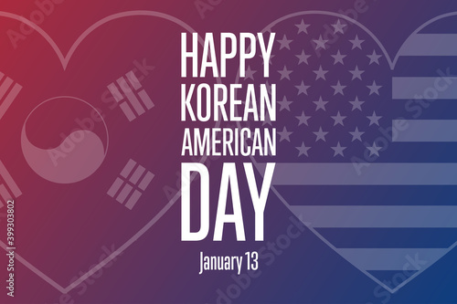 Korean American Day. January 13. Holiday concept. Template for background, banner, card, poster with text inscription. Vector EPS10 illustration.