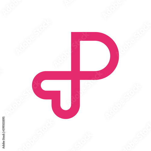 Letter P heart love logo template