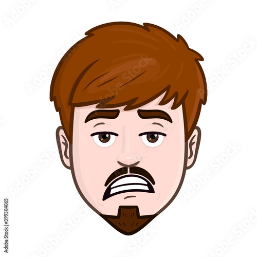 avatar, bored man head with beard. brown hair, head.