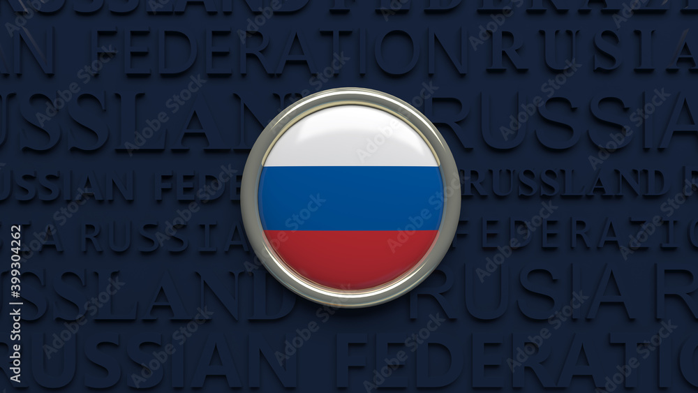 3d rendering of an Russia national flag glossy button over dark blue background