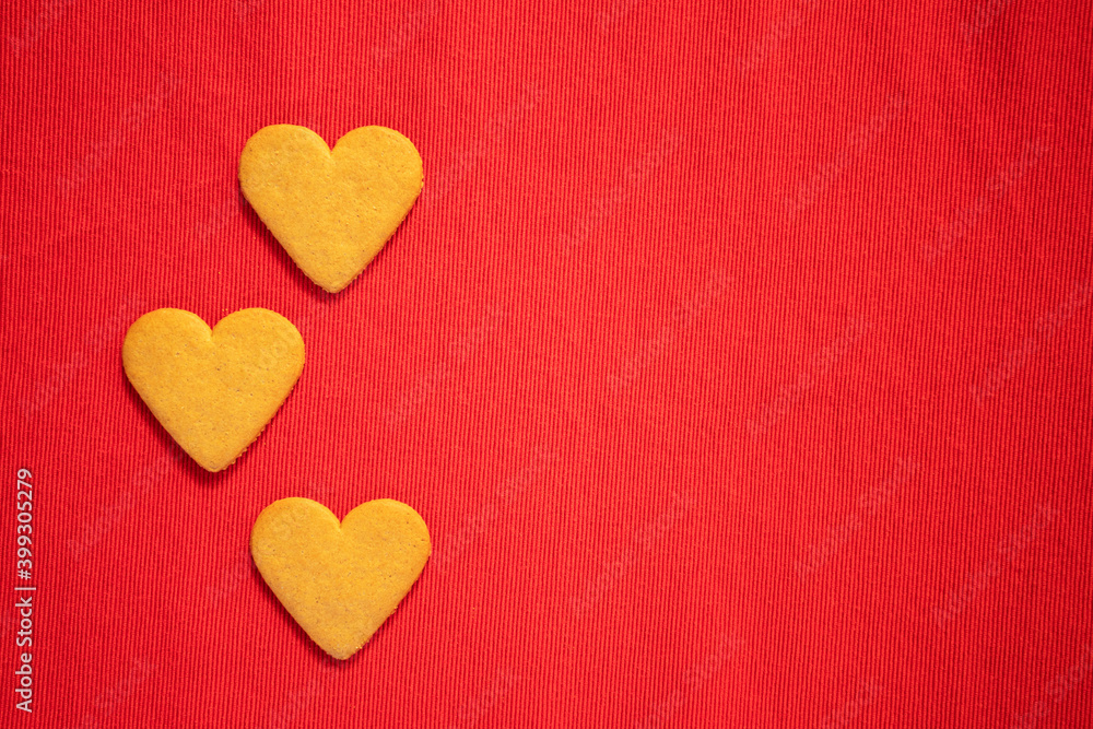 Happy valentine's day, heart cookies on red background Happy valentine's day, heart cookies on red background