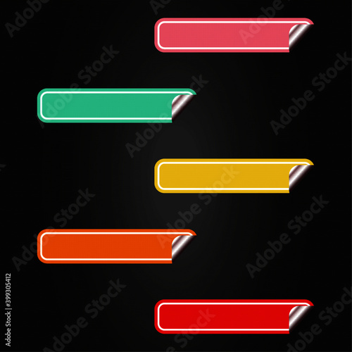 Multicolored stickers on a black background, metal. Vector illustration.