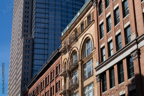 Row of Colorful Brick Buildings along a Street in Tribeca of New York City