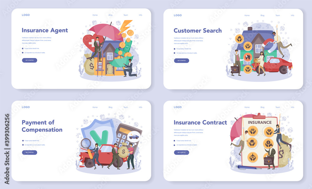 Insurance agent web banner or landing page set. Idea of security Insurance agent web banner or landing page set. Idea of security