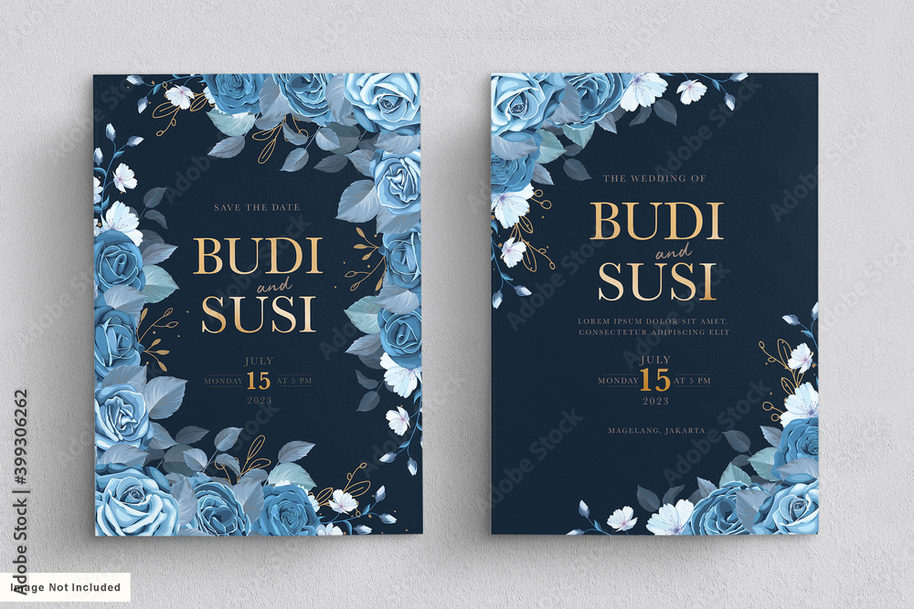 blue floral wedding card set Stock Vector | Adobe Stock