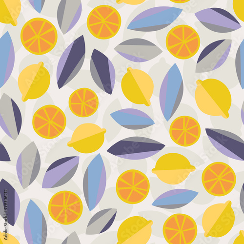Lemon seamless pattern illustration. Summer design repeated textile with citrus fruits.