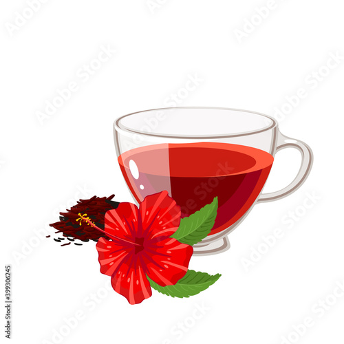 Cup of herbal hibiscus tea. Vector illustration cartoon flat icon isolated on white background.
